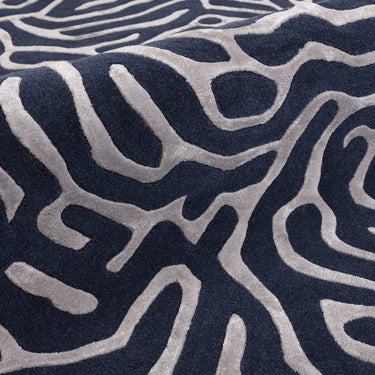 Coral 3D Effect Blue Handmade Wool Viscose Abstract Rug