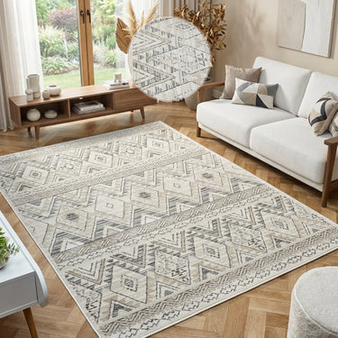 Delta Omega Cream Bohomian Tribal Geometric Motifs Rug