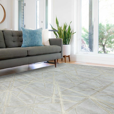 Aurora Mica AU13 Geometric Stripes Shiny Metallic Beige Gold Rug