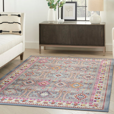 Nourison Kashan VKA05 Grey Multi Bordered Classic Polypropylene Persian Oriental Traditional Rug