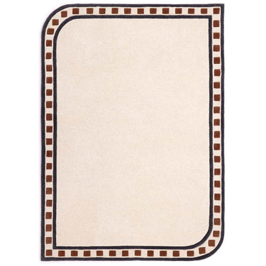 Borderline Hand-Carved Wool Rug with Scalloped Border & Geometric Trim Natural Rug