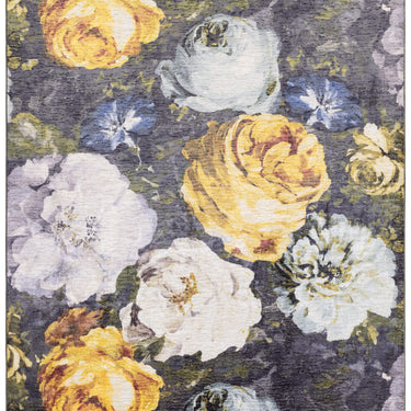 Floretta Floral Rug by Clarke & Clarke Botanical Roses Flatweave Rug in Mineral Charcoal