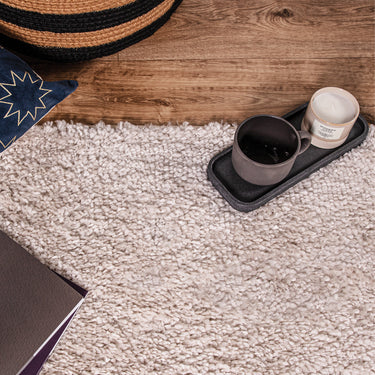 Luxe Cosy Living Bedroom Silky Cream Wool Cotton Shaggy Rug 150x210 cm