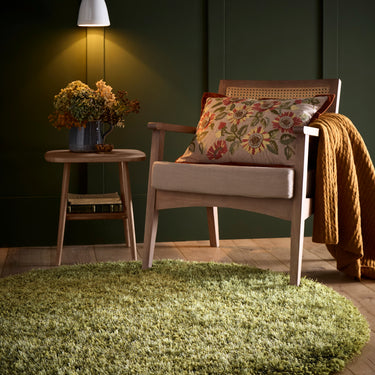 Chicago Shaggy Modern Plain Rug Hallway Runner Circle in Olive Green