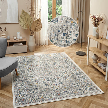 URCO Nova Zane Cream Polypropylene Traditional Vintage Bordered Rug