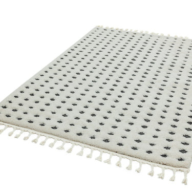 Asiatic London Ariana AR05 Dotty Boho Fringed Soft Design Cream Grey Polypropylene Shaggy Moroccan Textured Rug
