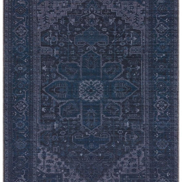 Kaya Sara KY15 Traditional Classic Persian Floral Flatweave Washable Rug in Navy Blue