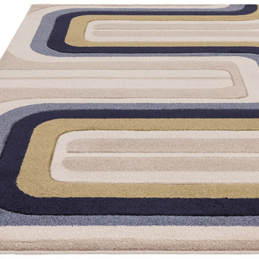 Asiatic London Sketch Contour Retro Living Blue Multi Hand-Carved Polypropylene Abstract Geometric Rug 200x290 cm