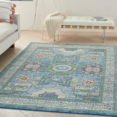 Nourison Ankara Vintage Traditional ANR17 Rug Runner Round in Light Blue Ivory