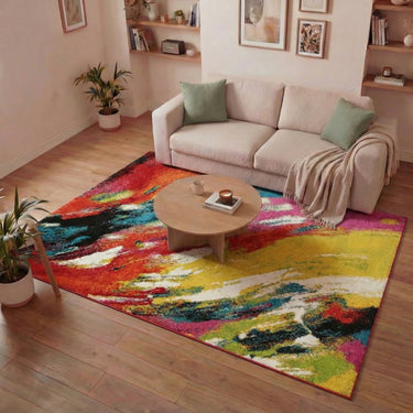 Art102 Multi Pictorial Pop Multicoloured Polypropylene Abstract Floral Rug - Small 80x150 cm (2'6"x5')
