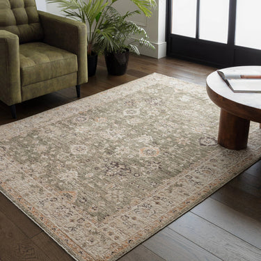 Heriz HE04 Ornate Green Traditional Vintage Textured Bordered Hallway Runner Rug - X-Large 200x300 cm (6'7"x10')