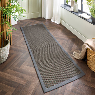 Origins Sisal Border Rug Modern Natural Jute Flatweave Hand Made Rug in Dark Grey with Grey Border