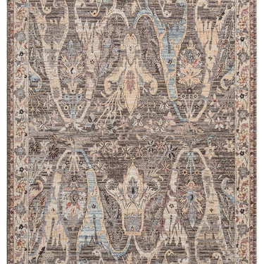 Alia 697G5 Short Pile Grey Polypropylene Traditional Floral Bordered Rug