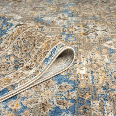 URCO 550AG Blue Traditional Vintage Textured Bordered Hallway Runner Rug