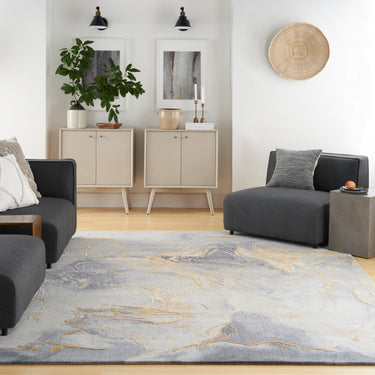Prismatic Abstract Rug by Nourison Modern Luxury Soft Wool Silky Viscose Hand Tufted PRS28 Rug in Grey Gold