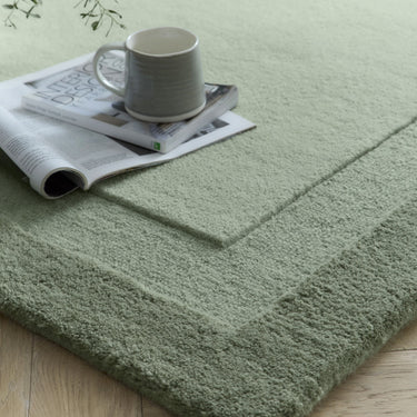 Stacked Border Soft Green Modern Wool Rug
