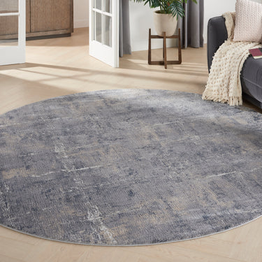 Rustic Textures RUS06 Modern Abstract Circle Round Rug in Grey Beige