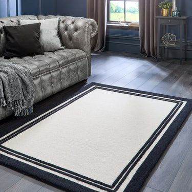 Origins Piper Framed Tufted Monochrome Cream Hand-Loomed Wool Textured Bordered Rug
