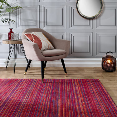 Origins Fine Stripes Hand Loom Woven Wool Rug Halway in Purple / Pink - Small 80x150 cm (2'6"x5')