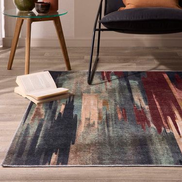 Washable Contemprary Abstract Sedona Rust/Navy Rug