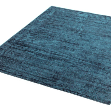 Blade Plain Silky Hand Woven Viscose Soft Shiny Rug Runner in Teal Blue