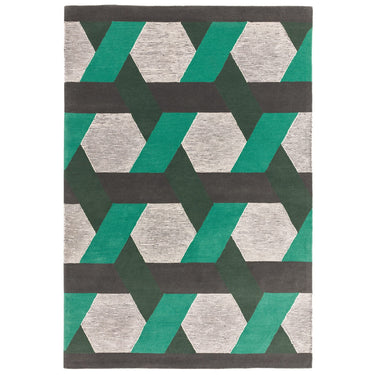 Asiatic London Camden Tufted Green Grey Wool Viscose Geometric Textured Rug 160x230 cm
