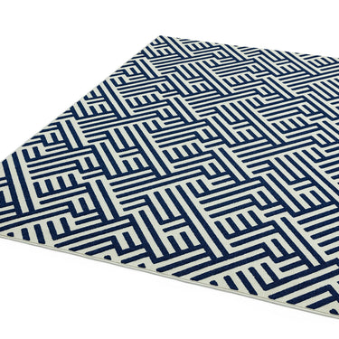Asiatic London Antibes AN04 Blue White Linear Indoor Outdoor Polypropylene Geometric Flatweave Rug