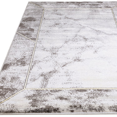 Scandi Marbled Rug Bordered Luxury Silky Rug in Natural Gold