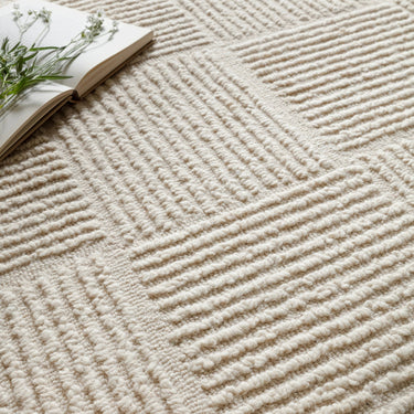 Asiatic London Zennith Grid Design Tufted Boucle Texture Cream White Wool Geometric Textured Scandi Rug