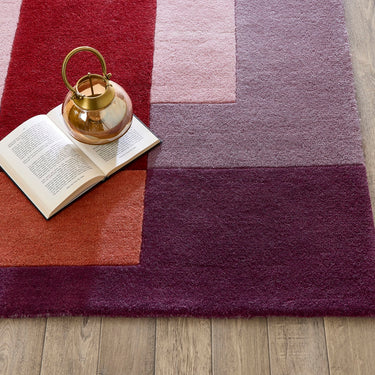 Sienna Block Berry Rug Modern Geometric Hand-Carved  Soft 100% Wool Area Rug in Purple Terracotta Rust