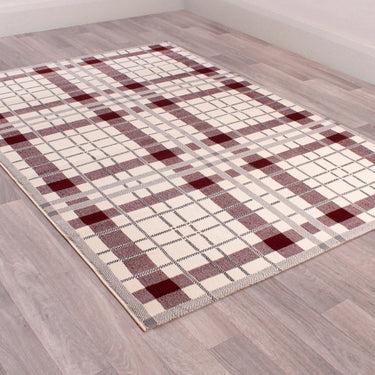 Tartan Check Pattern Rug Hallway Runner in Cream Red, Grey Ochre