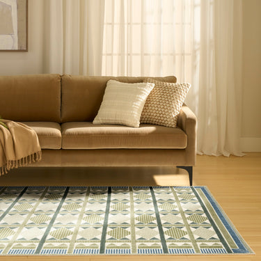 Nourison Nordic NRC06 Scandinavian Design Green Blue Abstract Geometric Textured Rug