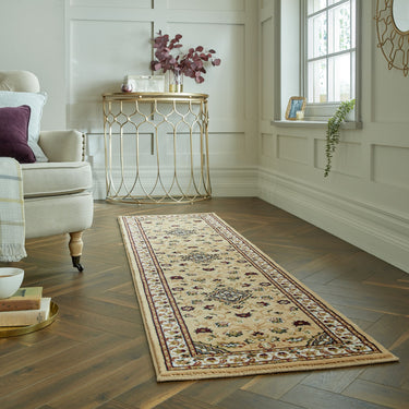 Traditional Sherborne Classic Bordered Rug Hallway Runner in Beige