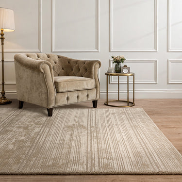 Henley Modern Handmade High Shine Organic Lines Wool & Viscose Premium Silky Rug in Sand Beige