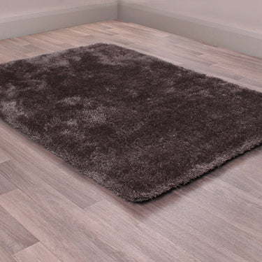 Indigo Plain High Pile Sparkle Soft Shaggy Grey Rug