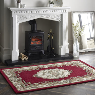 Origins Aubusson Shensi Traditional Wool Round, Hallway, Halfmoon Rug in Wine Red