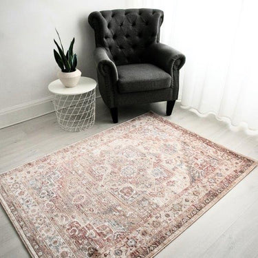 Alia 842GC Short Pile Beige Rose Polypropylene Traditional Floral Bordered Rug