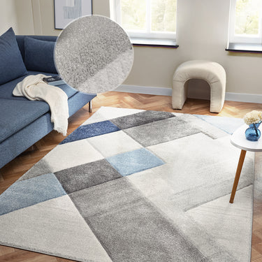 Orbit Bergen 3D Grey Blue Abstract Geometric Textured Hallway Runner Rug