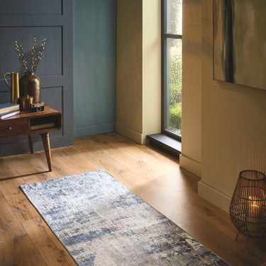 Origins Arctic Scape Ice Blue Cream Washable Non-Slip Cotton Chenille Rug