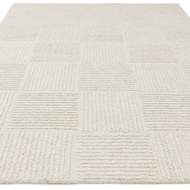 Asiatic London Zennith Grid Design Tufted Boucle Texture Cream White Wool Geometric Textured Scandi Rug