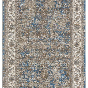 URCO 553A2 Classic Blue Traditional Vintage Textured Bordered Hallway Runner Rug