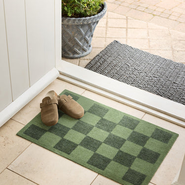 Checkerboard Green Washable Non-Slip Indoor Rug and Runner