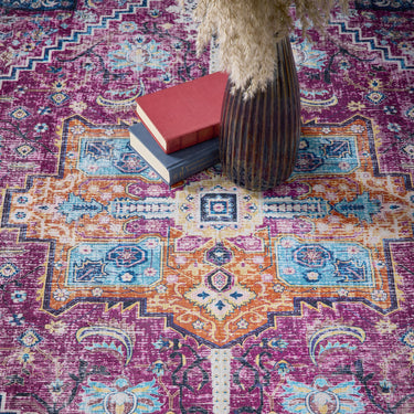 Origins Granada Ruby Vibrant Coloured Red Washable Non-Slip Cotton Chenille Rug