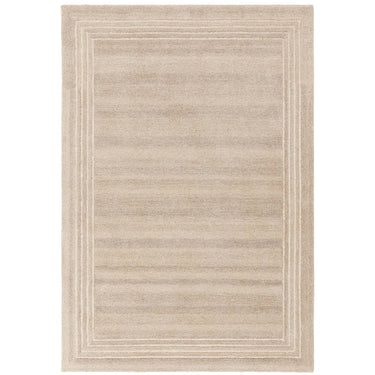 Asiatic London Orlo Natural Framed Sand Beige Hand-Carved Wool Textured Bordered Rug