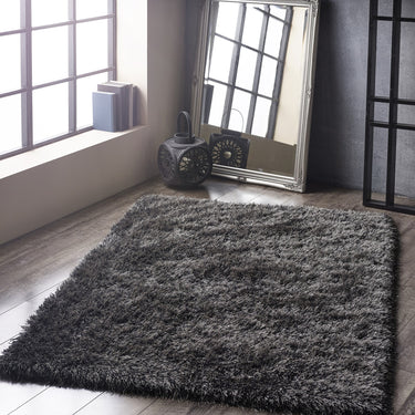 Ritzy Fluffy Silky High Pile Charcoal Grey Shaggy Plain Soft Rug - Medium 120x170 cm (4'x5'6")