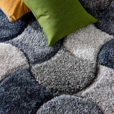 Origins 3D Scallop Silky Navy Blue Jute Shaggy Geometric Rug