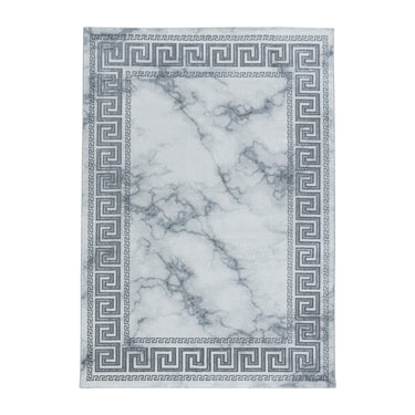 Naxos 3818 Bordered Marble Like Design Gold Silver Rug in White Colour