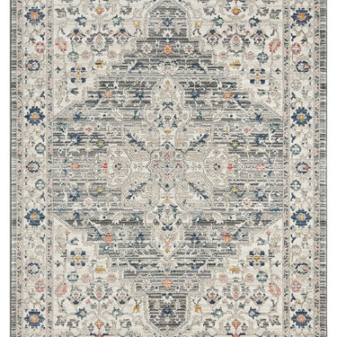 URCO Nova Clara Grey Polypropylene Traditional Vintage Bordered Rug