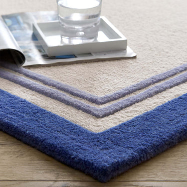 Origins Piper Framed Tufted Blue Cream Wool Bordered Modern Rug