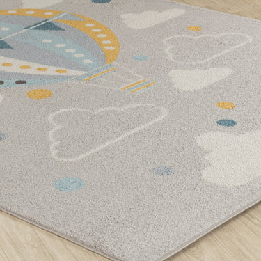 Ankara AKR2360 Kids Playful Air Balloon Nursery Bedroom & Playroom Light Grey Multi Rug for Child Room